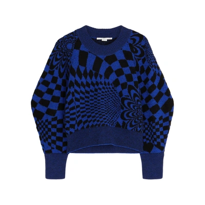Shop Stella Mccartney Blue And Black Intarsia Wool-blend Jumper In Multicoloured