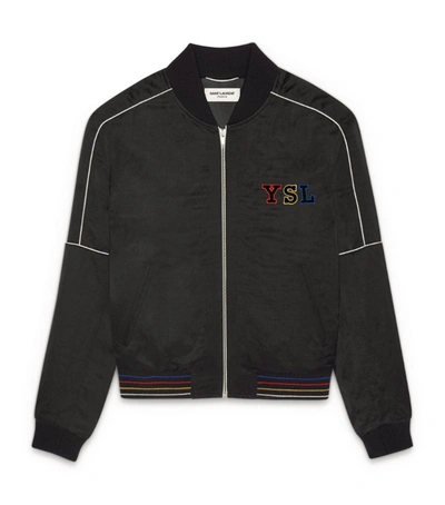Shop Saint Laurent Embroidered Bomber Jacket In Black
