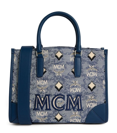 Shop Mcm Vintage Jacquard Tote Bag In Blue