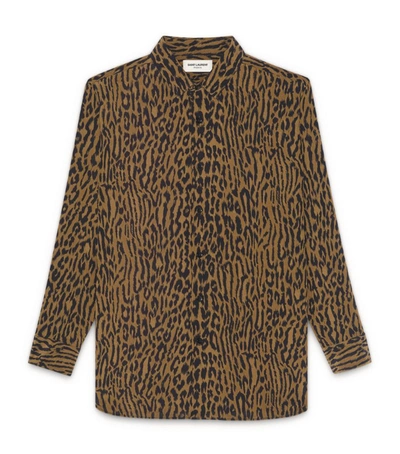 Shop Saint Laurent Silk Leopard Print Shirt In Brown