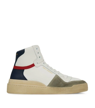 Shop Saint Laurent Leather Sl24 High-top Sneakers In White