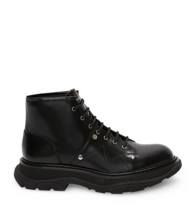 Shop Alexander Mcqueen Leather Tread Boots In Black