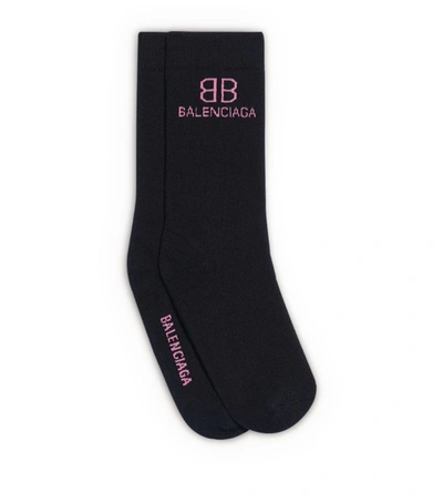 Shop Balenciaga Cotton-blend Logo Socks In Black