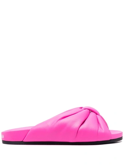 Shop Balenciaga Puffy Gathered-detail Leather Slides In Pink