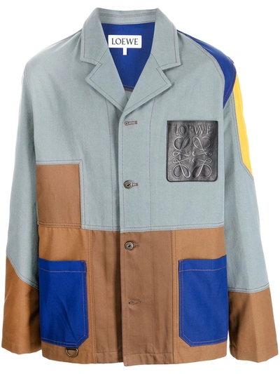 Shop Loewe Colour-block Cotton Jacket In Blue