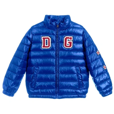 Shop Dolce & Gabbana Boys Logo Puffer Jacket In Blue