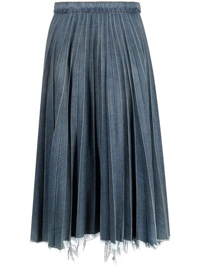 Shop Balenciaga Pleated Raw-hem Denim Skirt In Blau