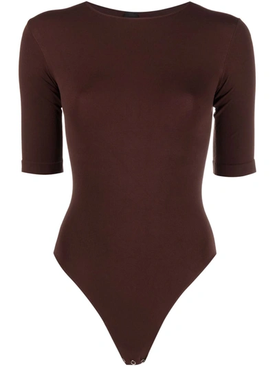 Shop Adamo Short-sleeved Stretch Bodysuit In Brown