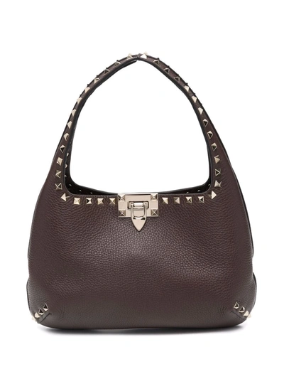 Shop Valentino Rockstud Hobo Shoulder Bag In Braun