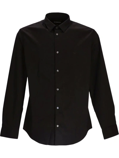 Shop Emporio Armani Stretch-fit Button-up Shirt In Black