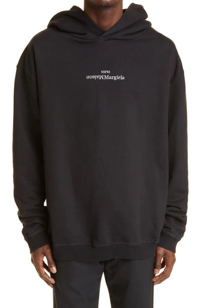 Maison Margiela Minimalist Black Hoodie With Upside-down Logo In Black