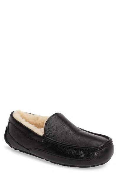Shop Ugg Ascot Leather Slipper In Black Leather