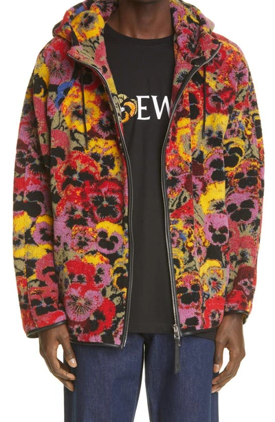 Shop Loewe Pansies Floral Jacquard Fleece Hooded Jacket In Multicolor