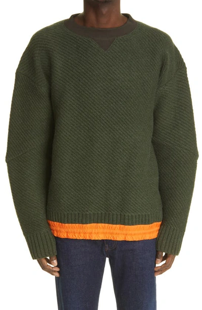 Sacai X Kaws Mixed Media Bias Knit Sweater In Green | ModeSens