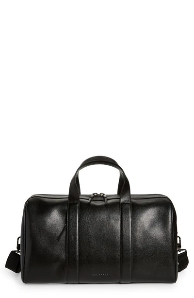 Shop Ted Baker Fidick Leather Duffle Bag In Black