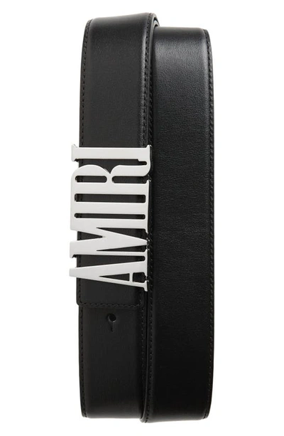 Shop Amiri Logo Buckle Leather Belt In Black