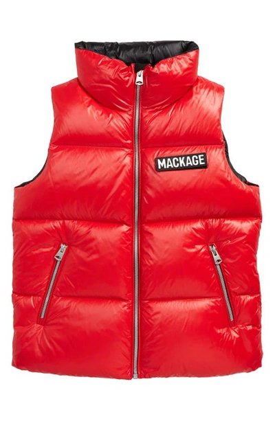 Shop Mackage Kids' Charlee Quilted Down & Feather Fill Puffer Vest In Red