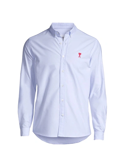 Shop Ami Alexandre Mattiussi Men's Ami De Coeur Cotton Logo Patch Classic-fit Shirt In Oxford Blue