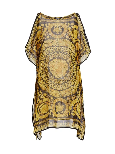 Shop Versace Women's Barocco-print Silk Coverup In Black Gold