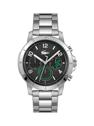 Shop Lacoste Topspin Stainless Steel Chronograph Bracelet Watch In Black