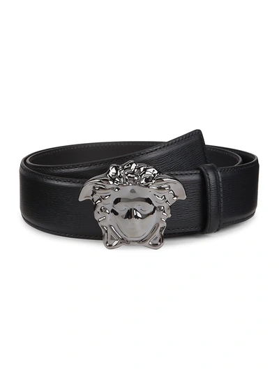 Shop Versace Palazzo Medusa Buckle Leather Belt In Black