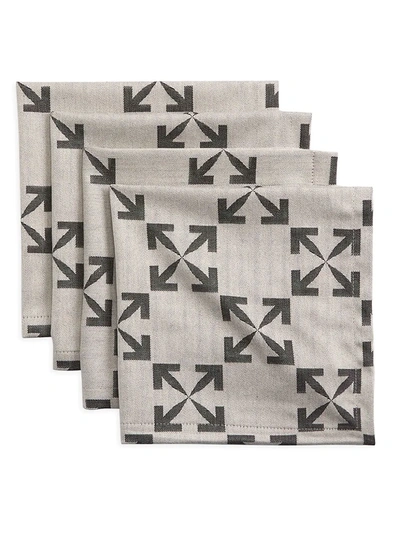 Shop Off-white Arrow Pattern 4-piece Napkins Set In White Black