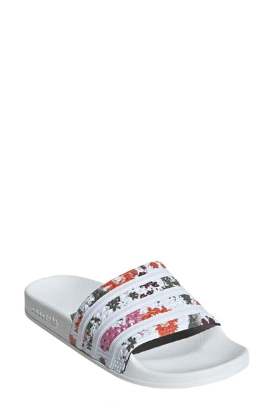 Shop Adidas Originals Adilette Slide Sandal In White/ White/ White