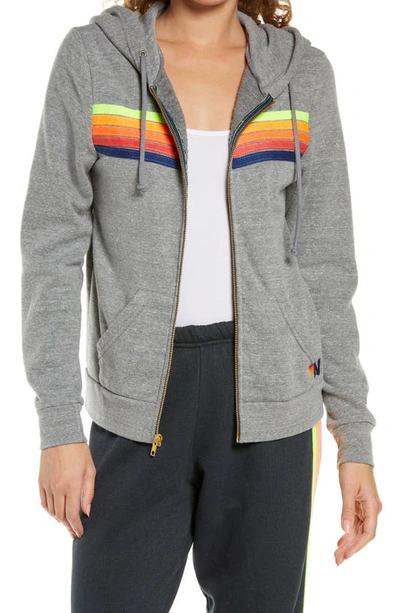 Shop Aviator Nation 5-stripe Zip Hoodie In Heather Grey/neon Rainbow Blue