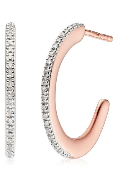 Shop Monica Vinader Fiji Skinny Hoop Diamond Earrings In Rose Gold/ Diamond