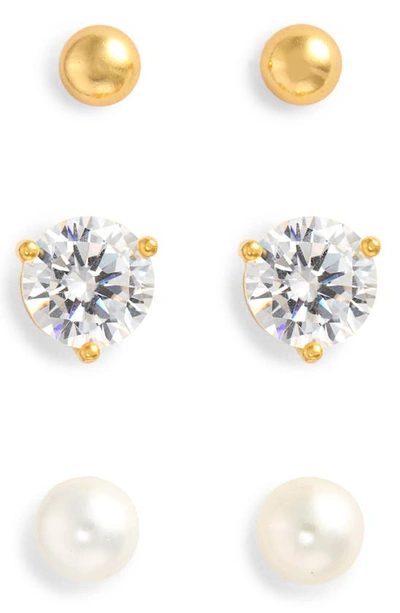 Shop Nordstrom 3-pack Stud Earrings In Clear- White- Gold