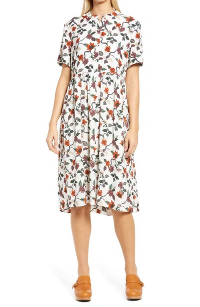 Shop Frank + Oak Floral Babydoll Midi Dress In Snow White Combo