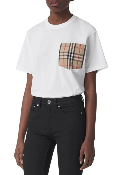 Shop Burberry Irem Check Pocket Oversize Cotton T-shirt In White