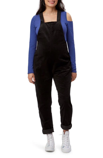 Shop Stowaway Collection Corduroy Maternity Overalls In Black