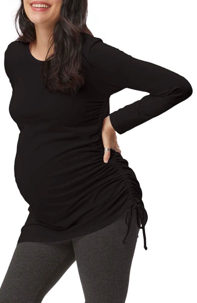 Shop Stowaway Collection Asymmetrical Drawstring Maternity Top In Black
