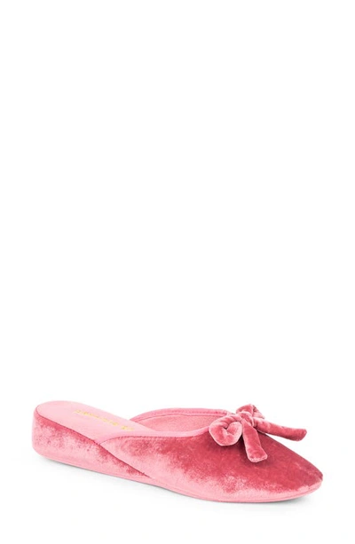 Shop Patricia Green Velvet Bow Wedge Slipper In Rose Pink