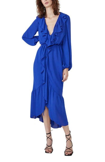 Shop Bardot Sophya Long Sleeve Wrap Dress In Electric Blue