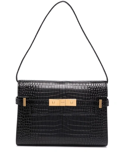 Shop Saint Laurent Manhattan Embossed Shoulder Bag In Schwarz