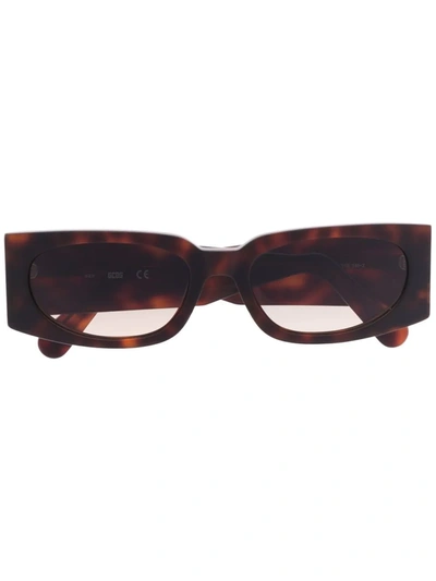 Shop Gcds Tortoiseshell Rectangular-frame Sunglasses In Braun