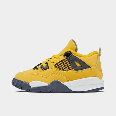 Shop Nike Jordan Kids' Toddler Retro 4 Basketball Shoes In Tour Yellow/white/dark Blue Grey