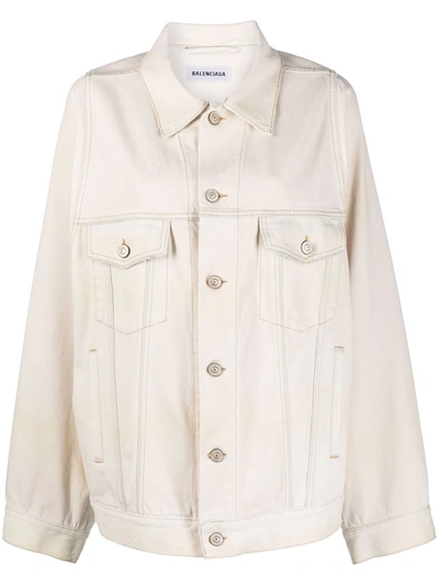 Shop Balenciaga Drop-shoulder Oversized-sleeve Denim Jacket In Neutrals