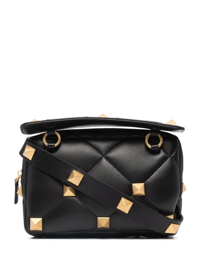 Shop Valentino Roman Stud Diamond-quilted Clutch Bag In Black