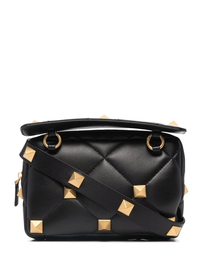 Valentino Roman Stud Diamond-quilted Clutch Bag In Black