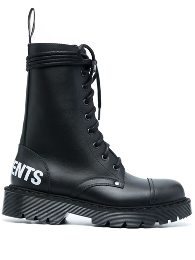 Shop Vetements Calf Leather Logo Boots In Black