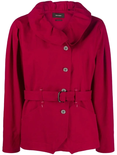 Shop Isabel Marant Dipazo Belted Wide-collar Jacket In Red
