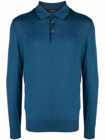 Shop Ermenegildo Zegna Long-sleeve Polo Shirt In Blue