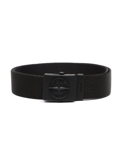 Shop Stone Island Junior Braided Logo Belt In Black