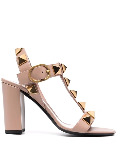 Shop Valentino Roman Stud 90mm Leather Sandals In Pink