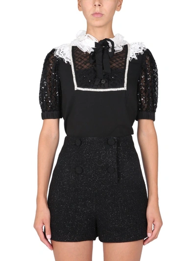 Shop Self-portrait Top With Ruffled Collar In Black