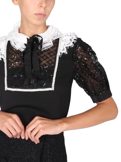 Shop Self-portrait Top With Ruffled Collar In Black