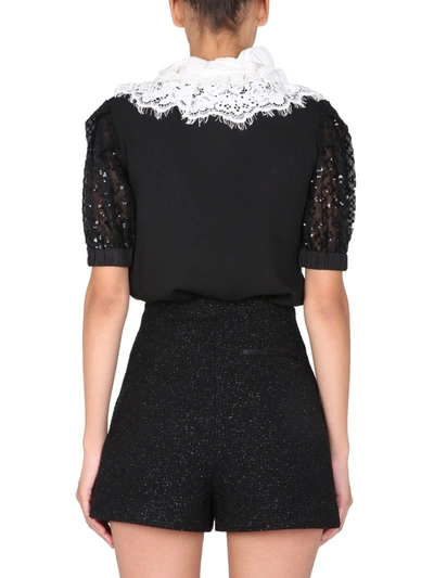 Shop Self-portrait Top With Ruffled Collar In Black